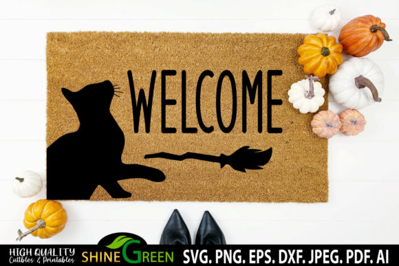 Halloween Doormat Welcome Cat Broom Design Review