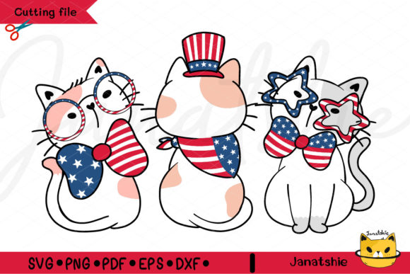 Three Kawaii Cute Cat 4th of July Svg Review