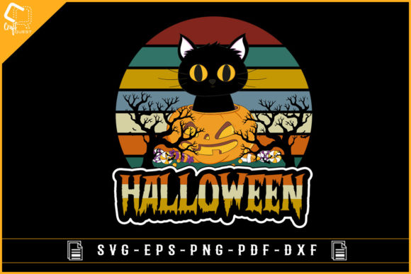 Vintage Scary Halloween Cat Embroidery Design